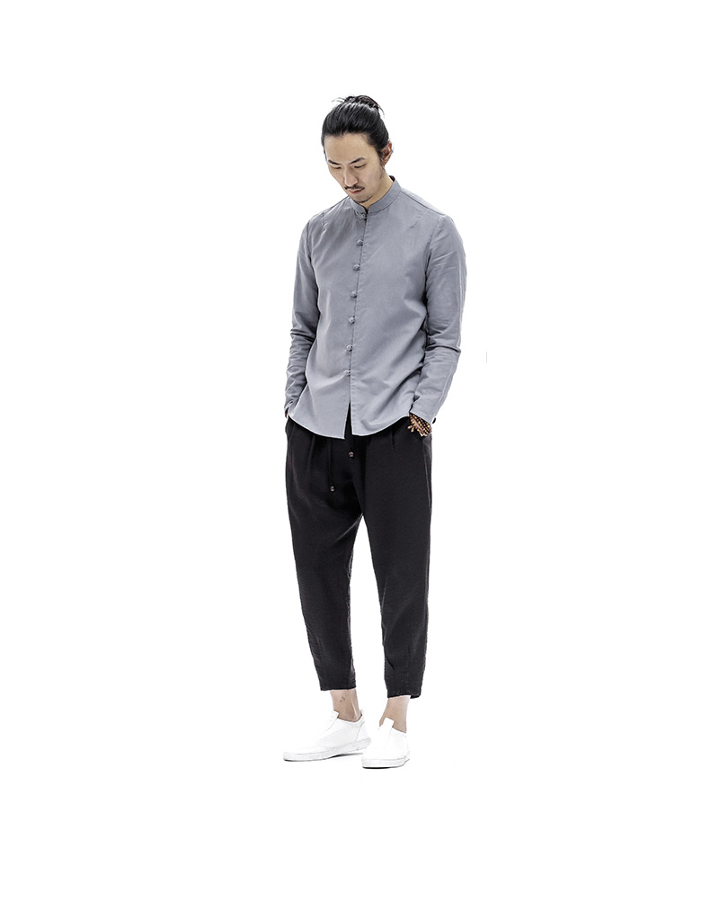 中式服裝唐裝盤扣麻料青年長袖