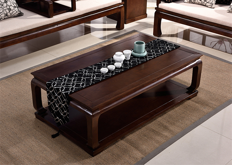 新中式仿古實(shí)木羅漢床布藝沙發(fā)組合