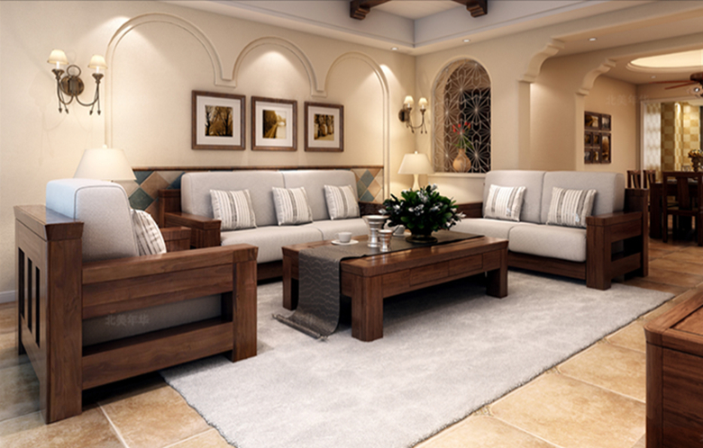 中式實(shí)木黑胡桃客廳組合沙發(fā)