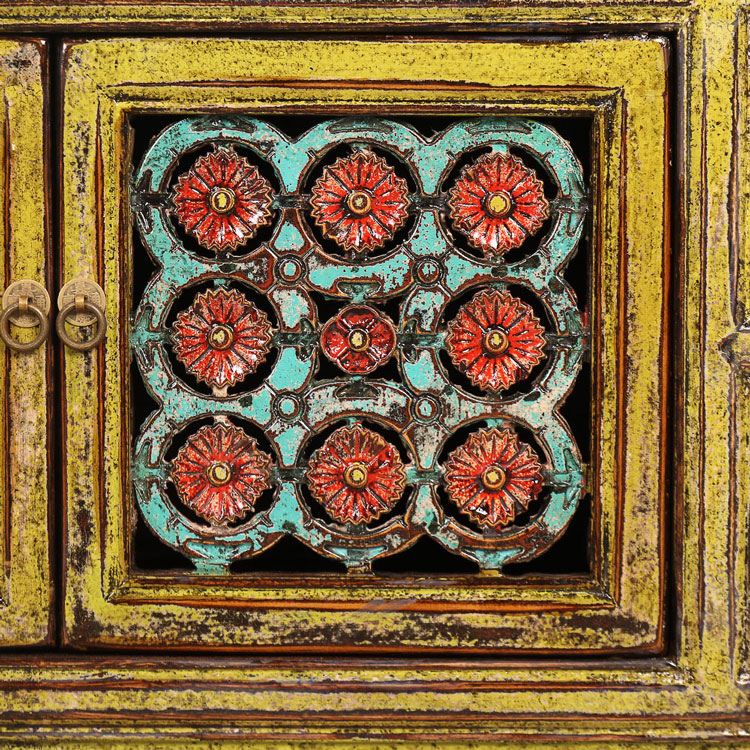 新中式雕花4屜2門做舊電視柜