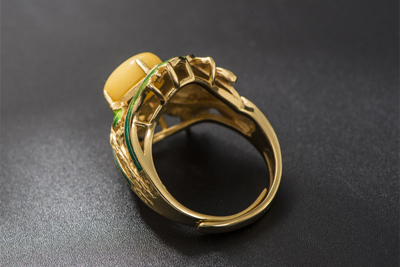 蜜蠟綠葉開(kāi)口戒指景泰藍(lán)