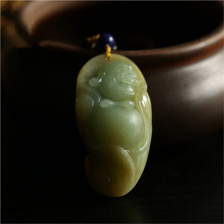 黃綠雙色翡翠吊墜彌勒佛項(xiàng)墜