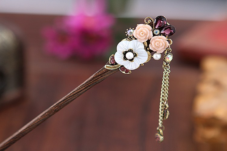 復(fù)古福連文苑步搖木簪流蘇發(fā)簪