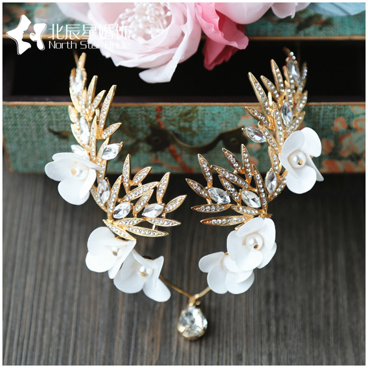福連文苑新娘結(jié)婚花朵水鉆頭飾額飾