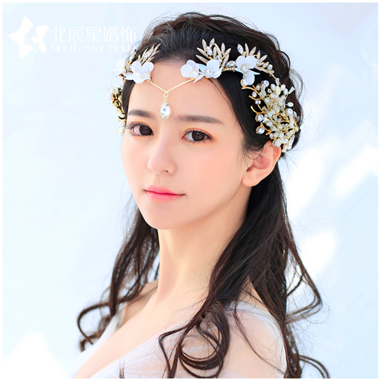 福連文苑新娘結(jié)婚花朵水鉆頭飾額飾