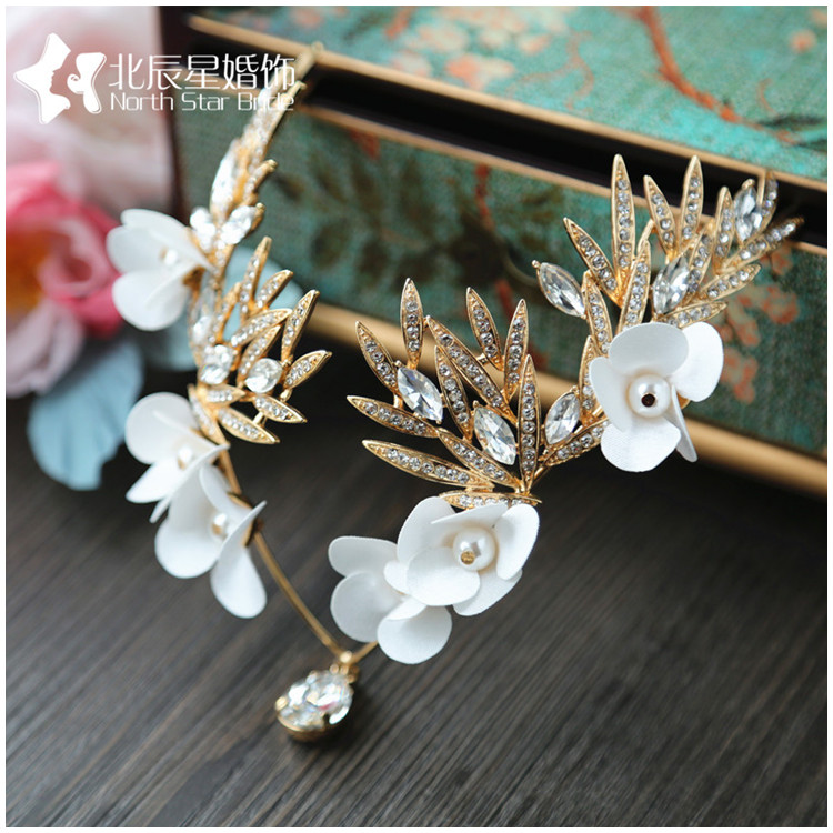 福連文苑新娘結(jié)婚花朵水鉆頭飾額飾