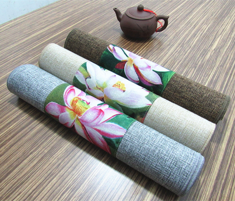 福連文苑復(fù)古棉麻布藝禪意荷花桌旗茶巾