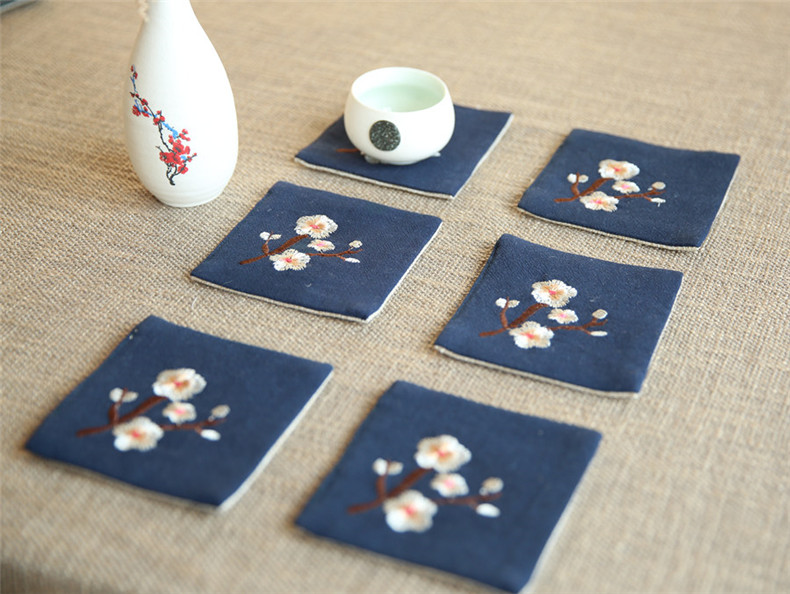 福連文苑刺繡花桌旗梅花茶席布藝禪意