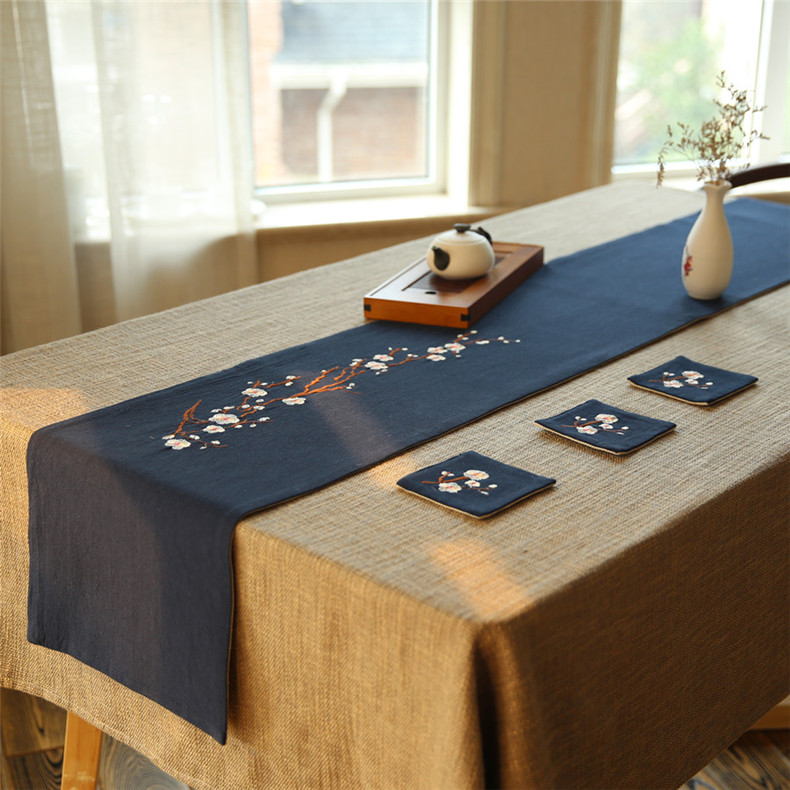 福連文苑刺繡花桌旗梅花茶席布藝禪意