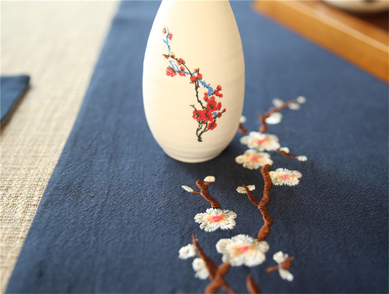 福連文苑刺繡花桌旗梅花茶席布藝禪意