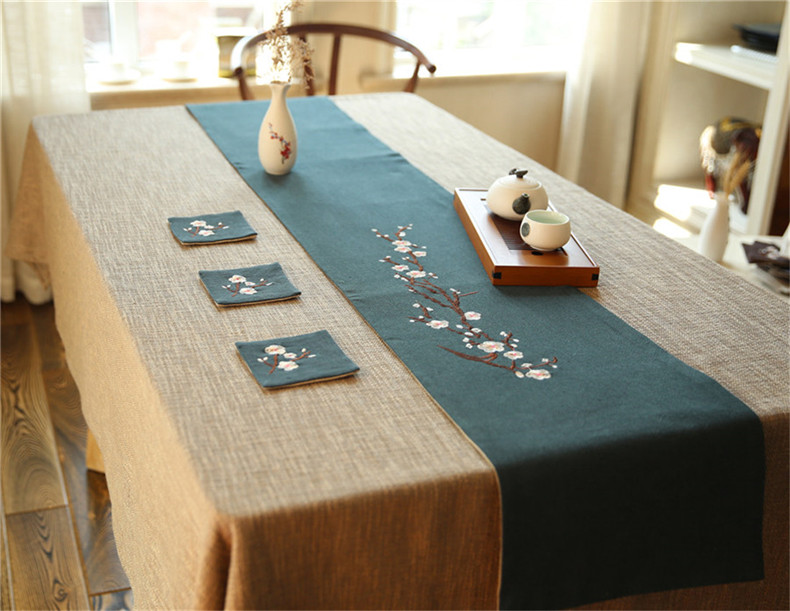 福連文苑刺繡花桌旗梅花茶席布藝禪意