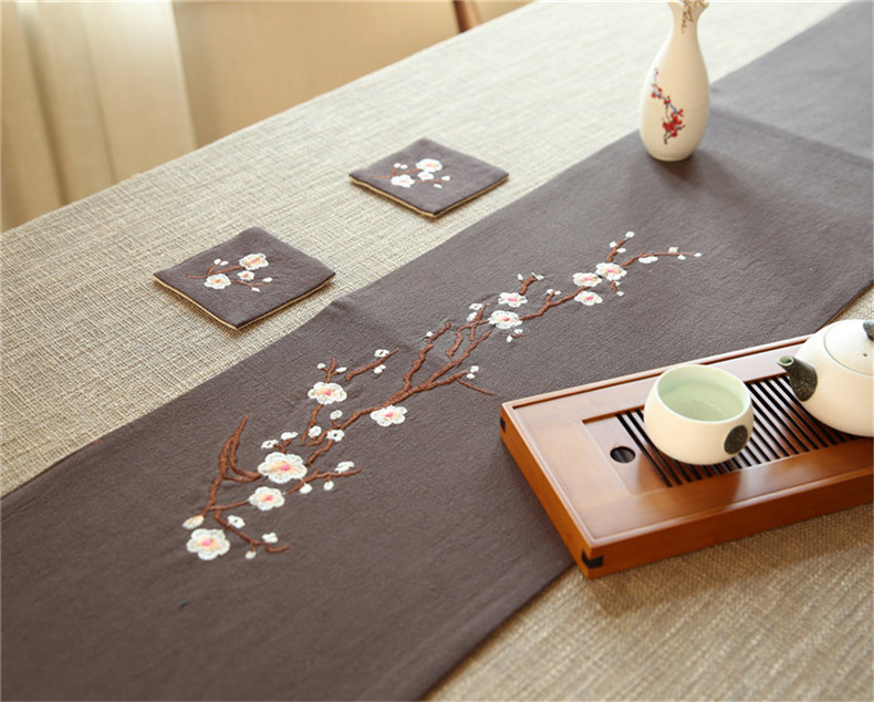 福連文苑刺繡花桌旗梅花茶席布藝禪意