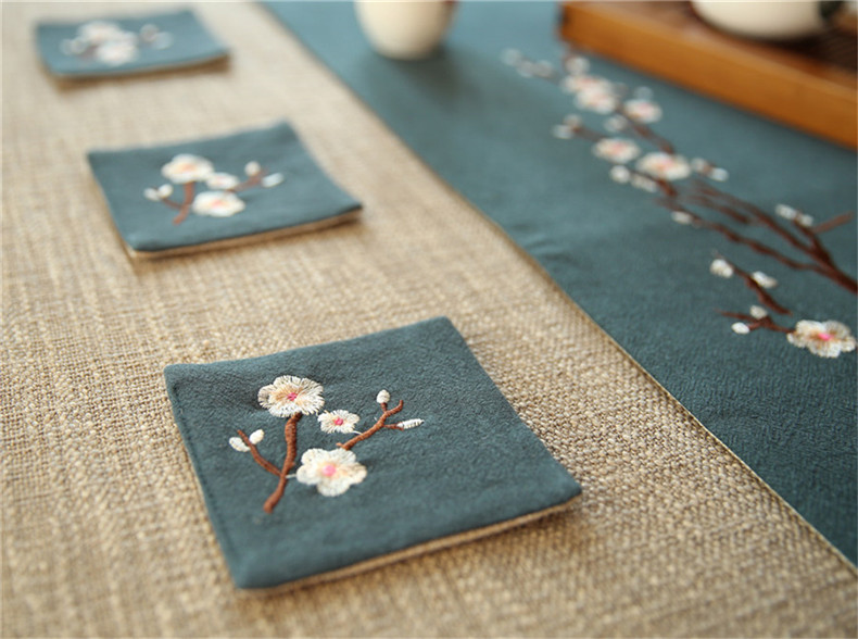 福連文苑刺繡花桌旗梅花茶席布藝禪意