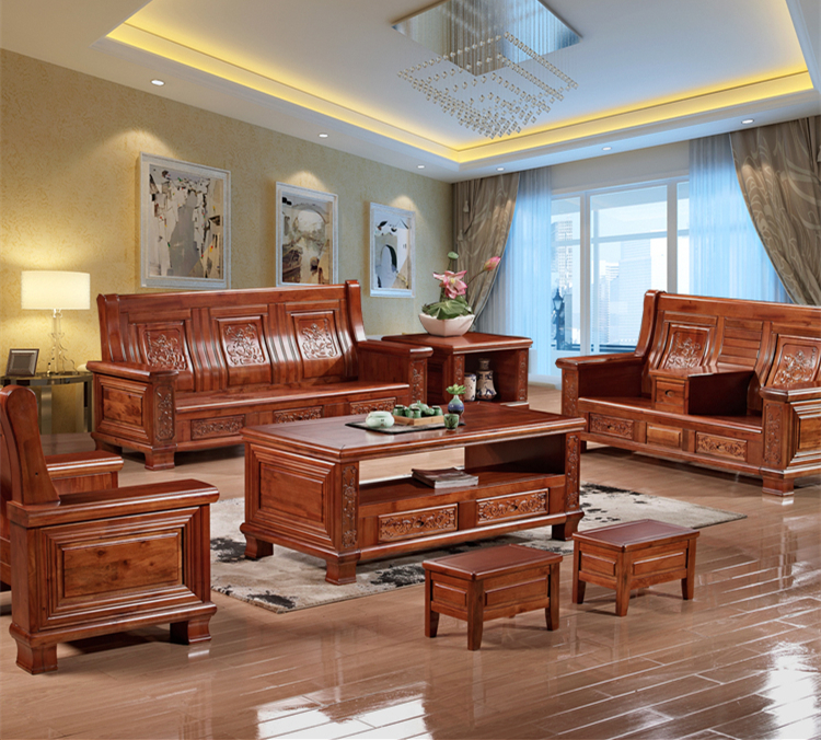 現代中式客廳實木沙發(fā)組合香樟木沙發(fā)