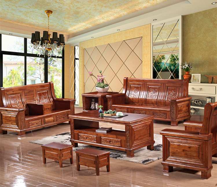 現代中式客廳實木沙發(fā)組合香樟木沙發(fā)
