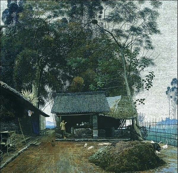 福連文苑山水村莊油畫插畫