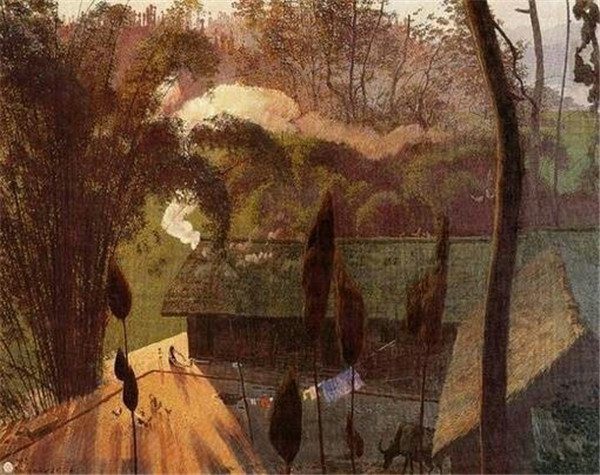 福連文苑山水村莊油畫插畫