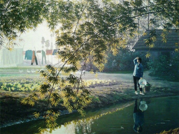 福連文苑山水村莊油畫插畫