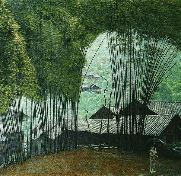 福連文苑山水村莊油畫插畫