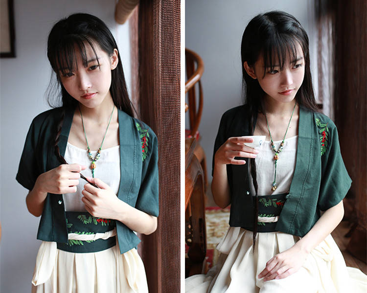 福連文苑繡花日常漢元素對(duì)襟短款上襦