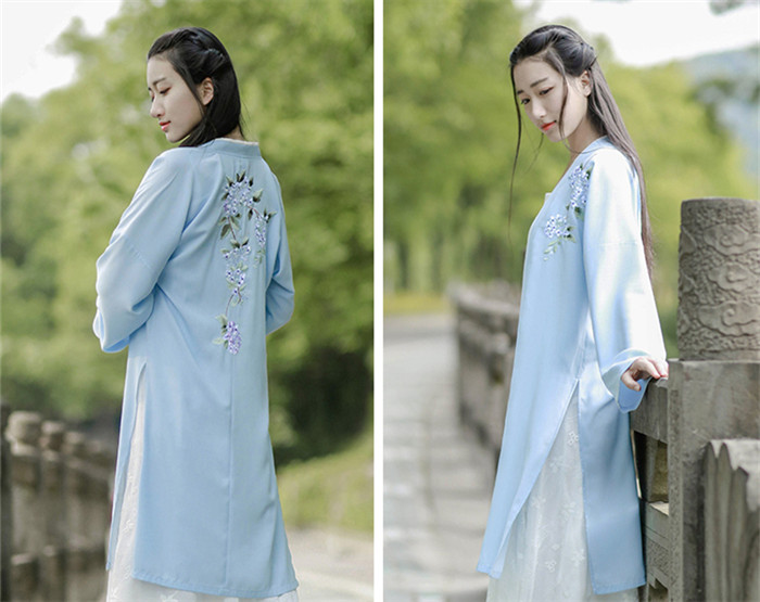  福連文苑設(shè)計刺繡漢元素長款褙子