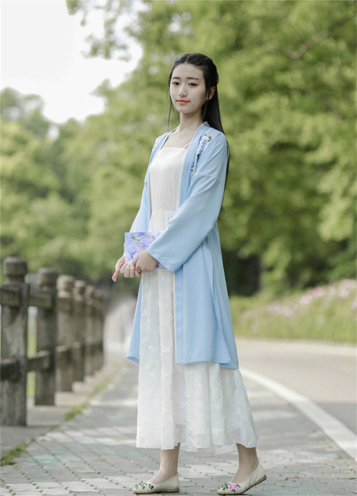  福連文苑設(shè)計刺繡漢元素長款褙子