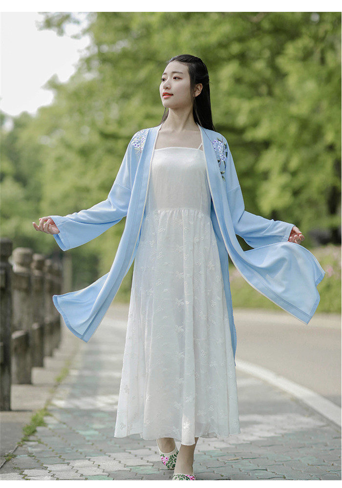  福連文苑設(shè)計刺繡漢元素長款褙子