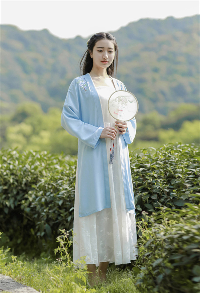  福連文苑設(shè)計刺繡漢元素長款褙子