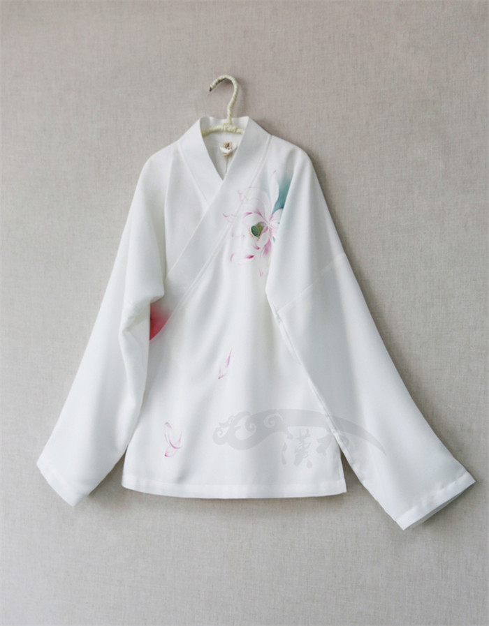 手繪漢元素漢服女交領(lǐng)雙層長袖上衣