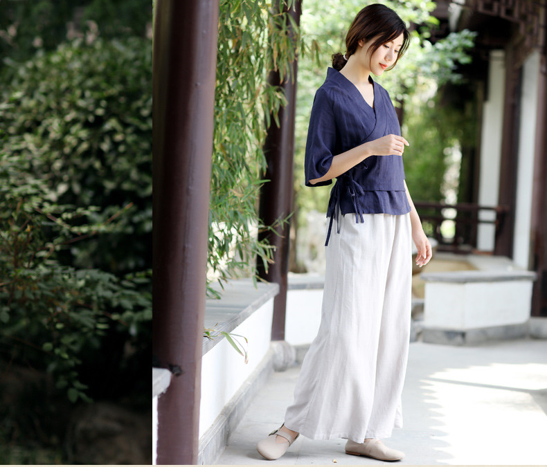 中式復古茶服漢元素交領女夏上衣