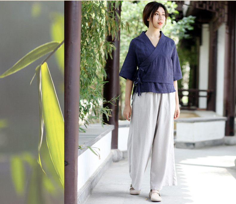 中式復古茶服漢元素交領女夏上衣