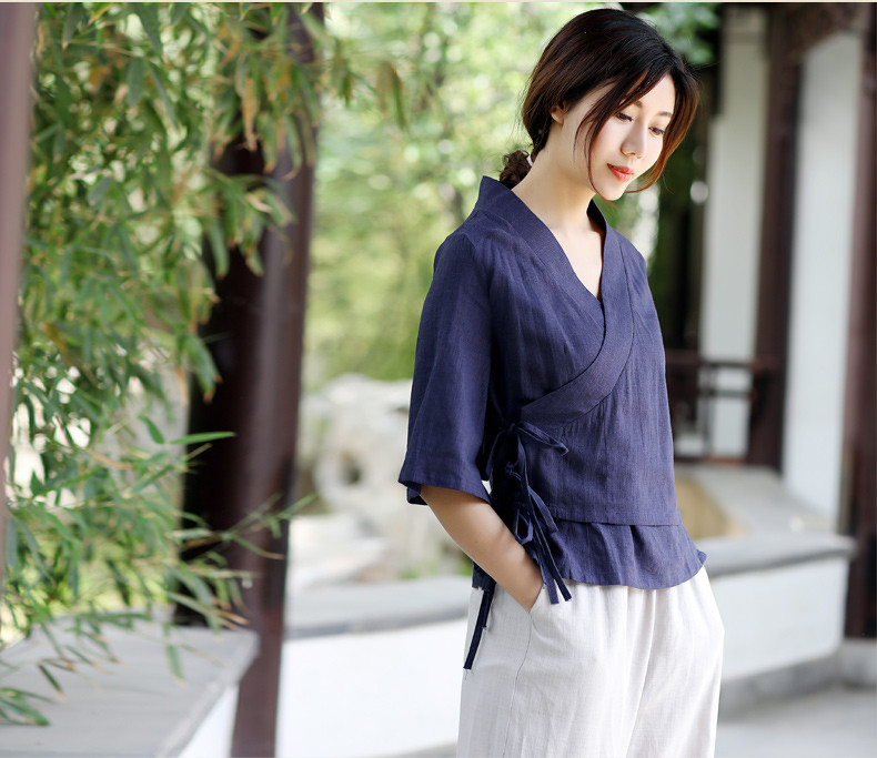 中式復古茶服漢元素交領女夏上衣