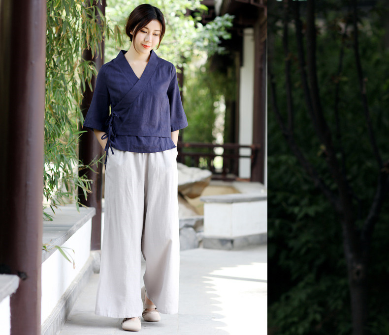 中式復古茶服漢元素交領女夏上衣