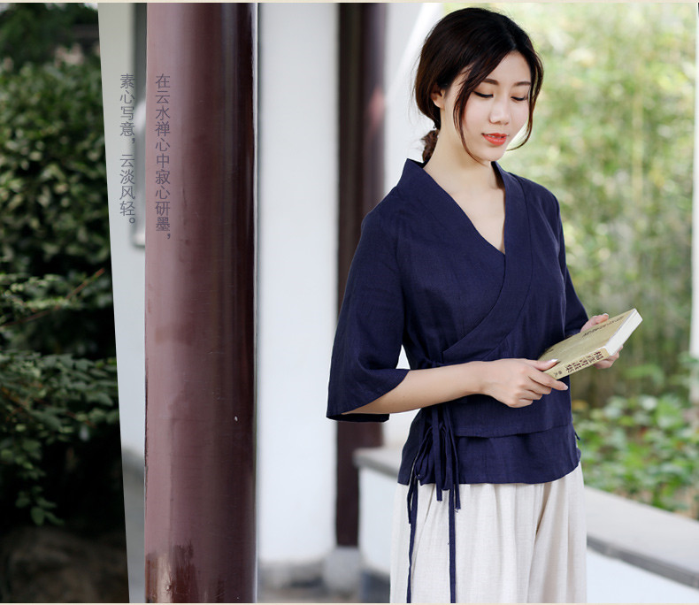 中式復古茶服漢元素交領女夏上衣