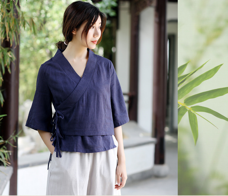 中式復古茶服漢元素交領女夏上衣