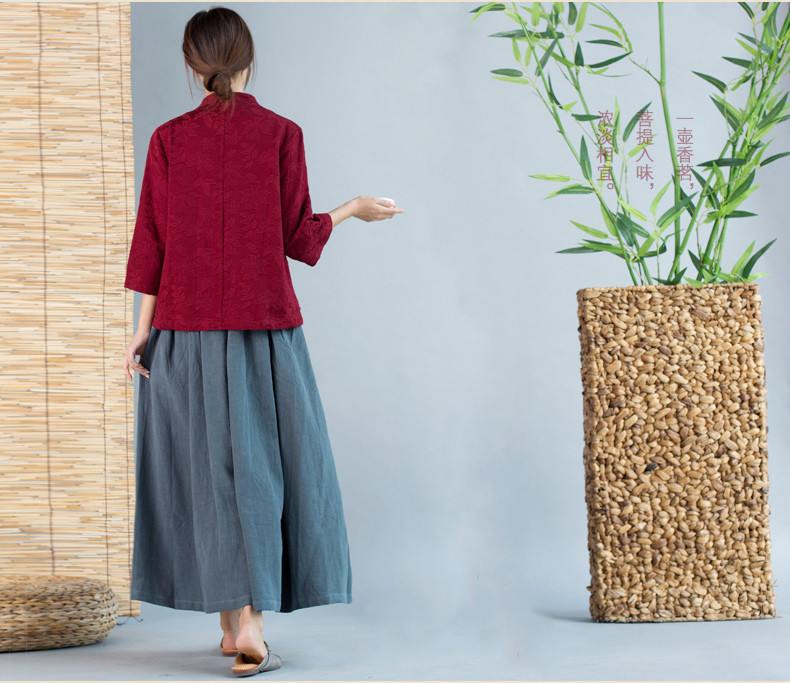 暗紅色中式外套女長袖盤扣上衣