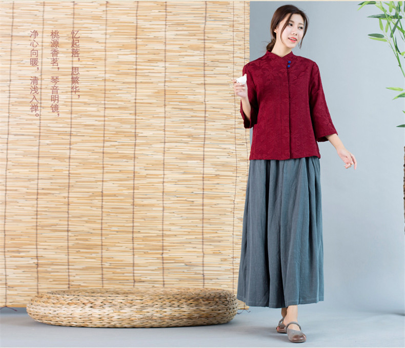 暗紅色中式外套女長袖盤扣上衣