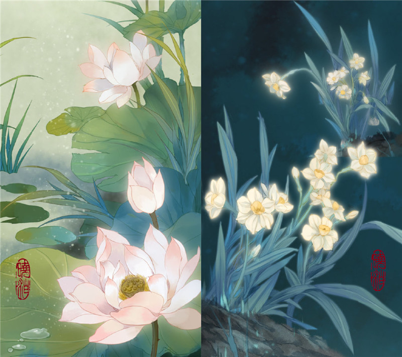 古風(fēng)圖片曉泊繪畫(huà)的花簽