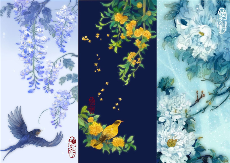 古風(fēng)圖片曉泊繪畫(huà)的花簽