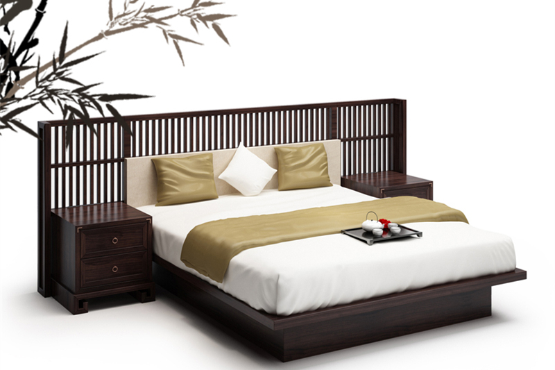 中式實木雙人床1.8米大床，簡約現(xiàn)代樣板房家具