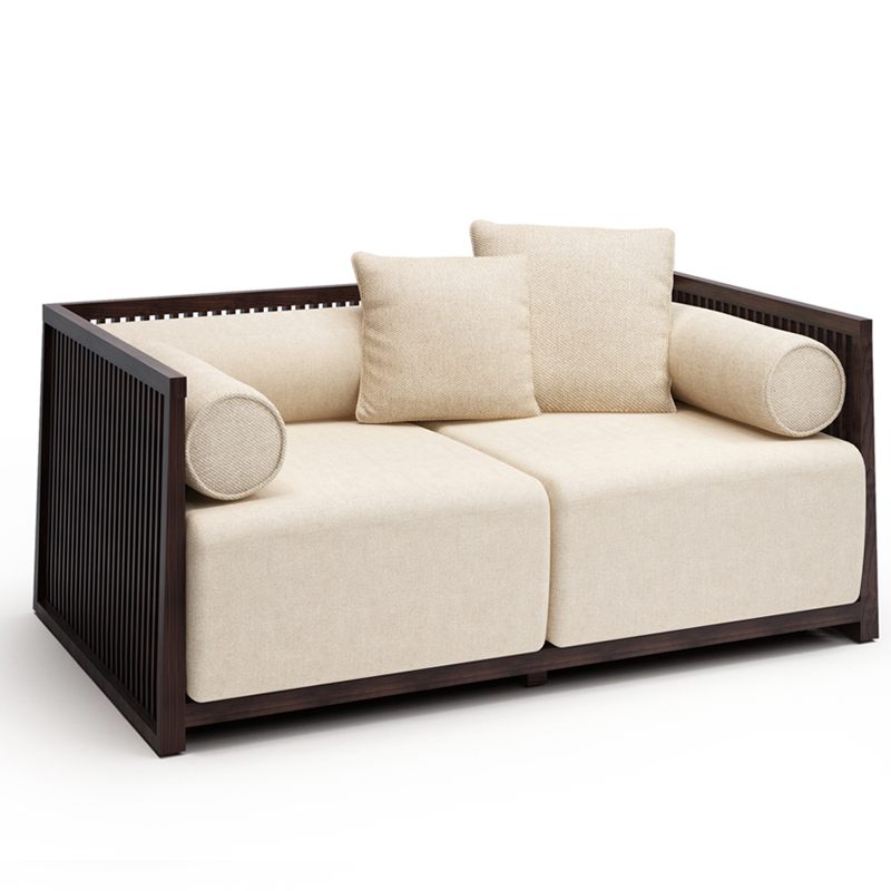 中式實(shí)木沙發(fā)組合，簡(jiǎn)約現(xiàn)代客廳布藝沙發(fā)