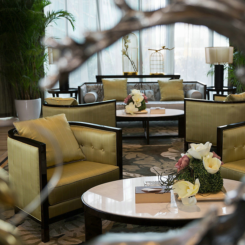 沙發(fā)組合客廳布藝三人沙發(fā)，新中式實(shí)木