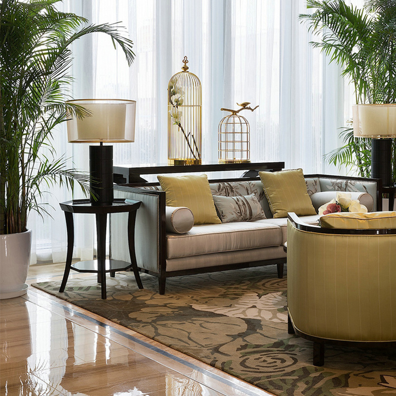 沙發(fā)組合客廳布藝三人沙發(fā)，新中式實(shí)木