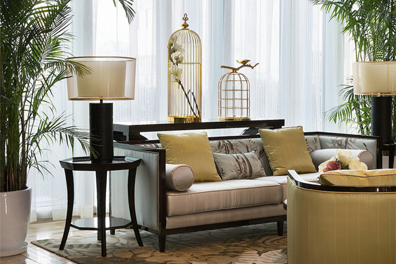 沙發(fā)組合客廳布藝三人沙發(fā)，新中式實(shí)木