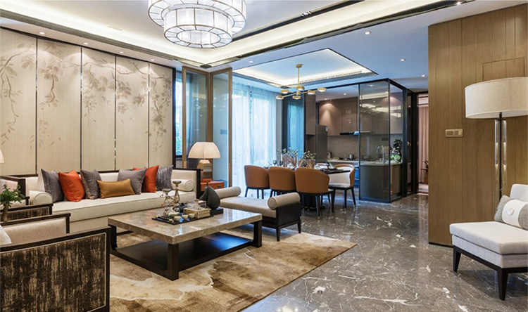 現(xiàn)代新中式樣板房沙發(fā)，簡約布藝沙發(fā)