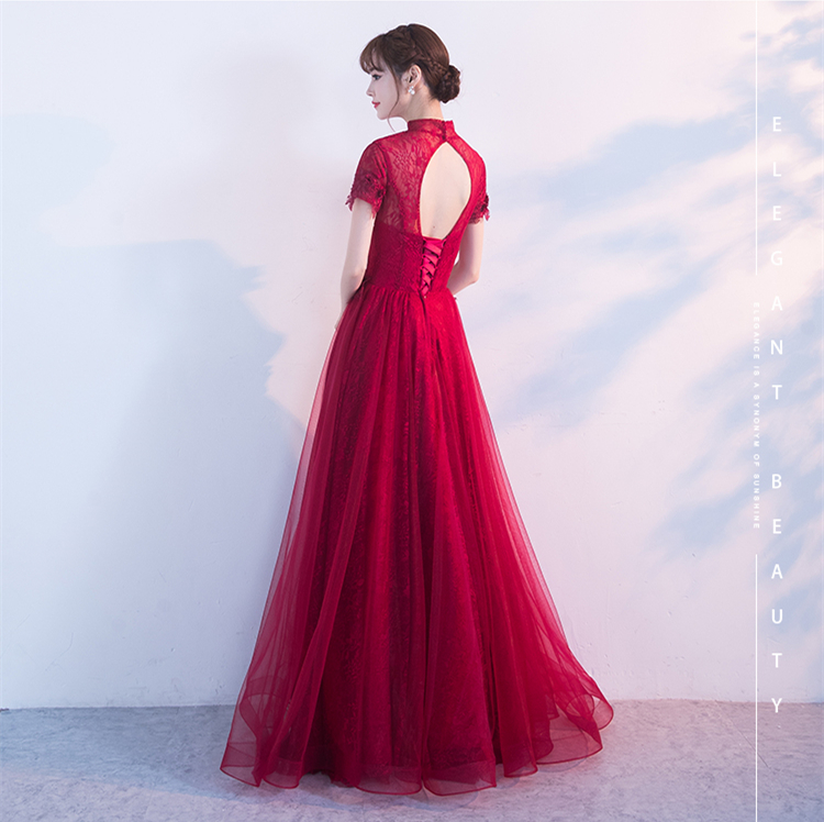 中式立領(lǐng)修身長(zhǎng)款禮服，新娘敬酒服