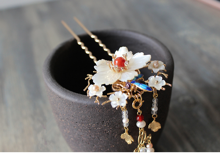 古典手工發(fā)簪，燒藍(lán)景泰藍(lán)帶流蘇發(fā)釵