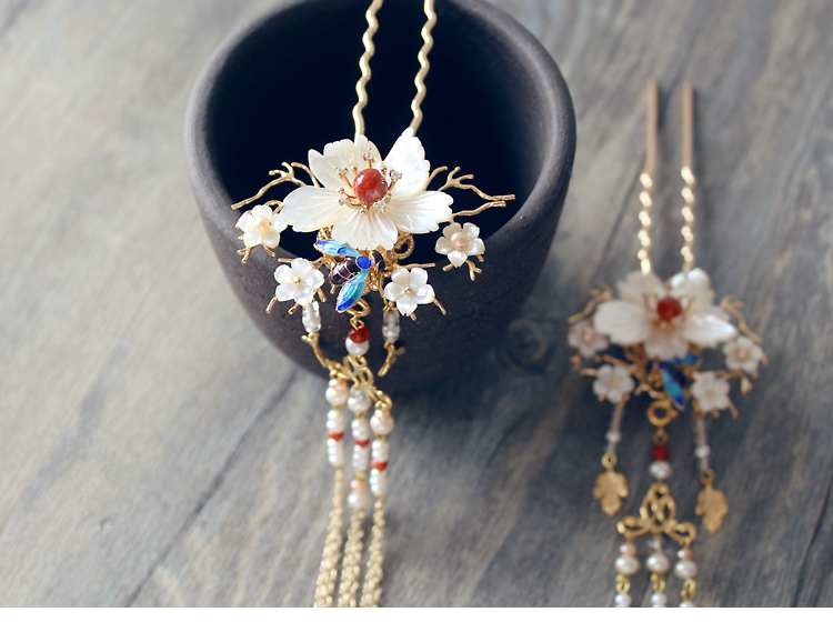 古典手工發(fā)簪，燒藍(lán)景泰藍(lán)帶流蘇發(fā)釵