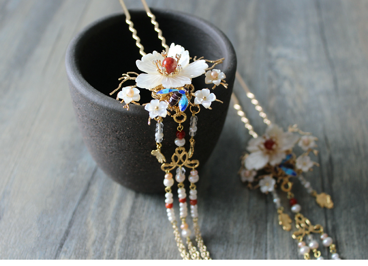 古典手工發(fā)簪，燒藍(lán)景泰藍(lán)帶流蘇發(fā)釵