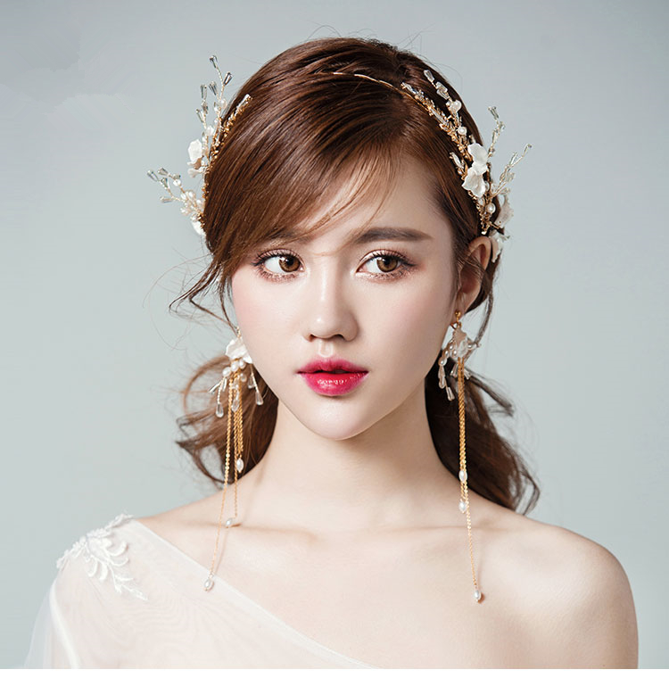 水晶頭花發(fā)箍頭飾，精美金色古典發(fā)飾